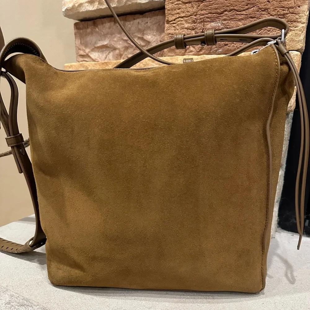 All Saints Kita Suede Messenger Crossbody Bag In Conker Brown